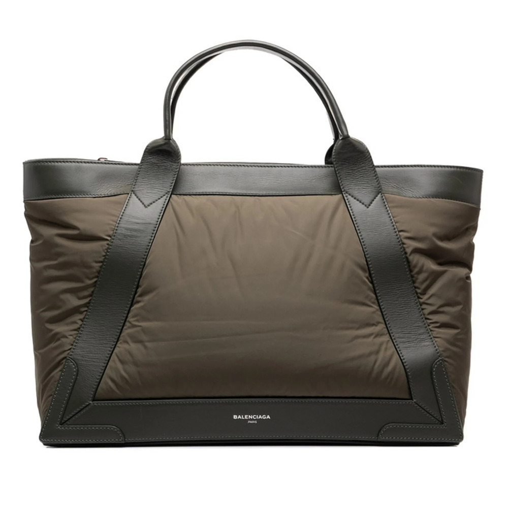 Balenciaga Navy Cabas M Tote Bag Handbag 363419 Khaki Green Nylon Leather Wom...
